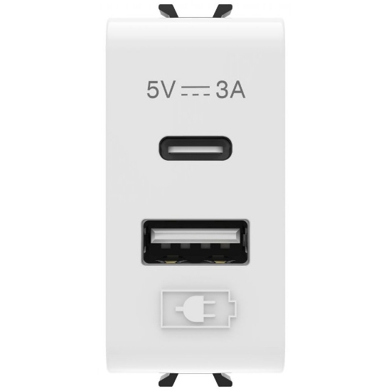 Imagine Priză USB dublă Gewiss Chorus A+A 5V 3A 1 Modul Alb GW10447