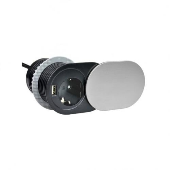 Imagine Priză încorporabilă SLIDE 1xSchuko 1xUSB Inox