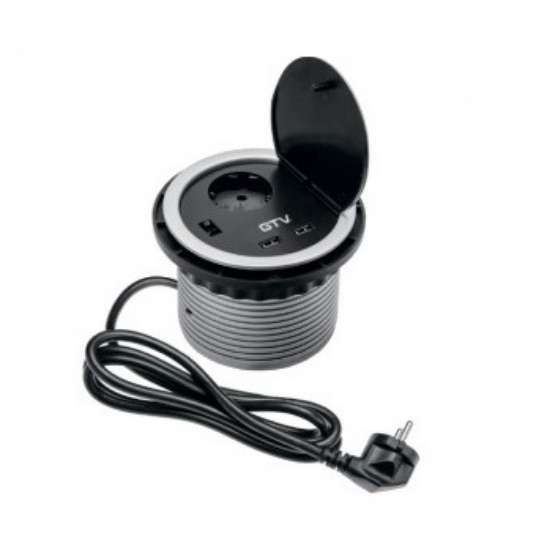 Imagine Priză încastrabilă în blat COMFORT Ø100mm, 4x Schuko, IP20, 16A, GTV