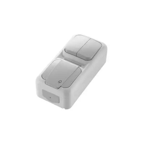 Imagine Priză simplă Schuko 2P+E cu întrerupător PT 10A 250V IP54 gri Panasonic P-PS+I