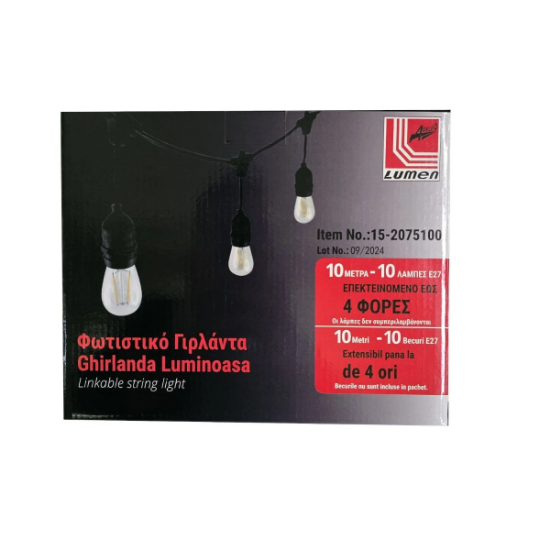 Imagine Ghirlandă luminoasă Adeleq 15-2075100, interior/exterior, 10 x E27, 10 m