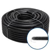 Imagine Tub flexibil PVC Gewiss DX15125R Ø25 mm negru cu fir de tragere, rola 75 m