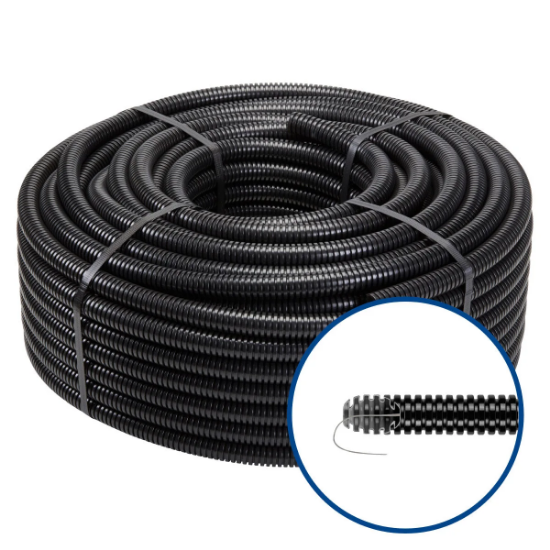 Imagine Tub flexibil PVC Gewiss DX15125R Ø25 mm negru cu fir de tragere, rola 75 m