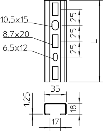 Imagine Sina profil perforat OBO Betterman 2000x35x18 deschidere 17 mm