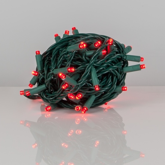 Imagine Șir luminos 100 LED-uri Roșii 230V Interconectabil IP65 cu Cablu Verde 1,5M