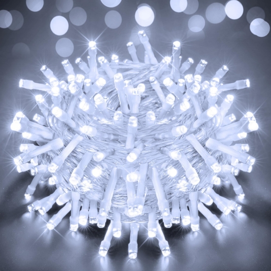 Imagine Șir luminos 100 LED-uri Albe 230V Interconectabil IP65 cu Cablu Alb 1,5M