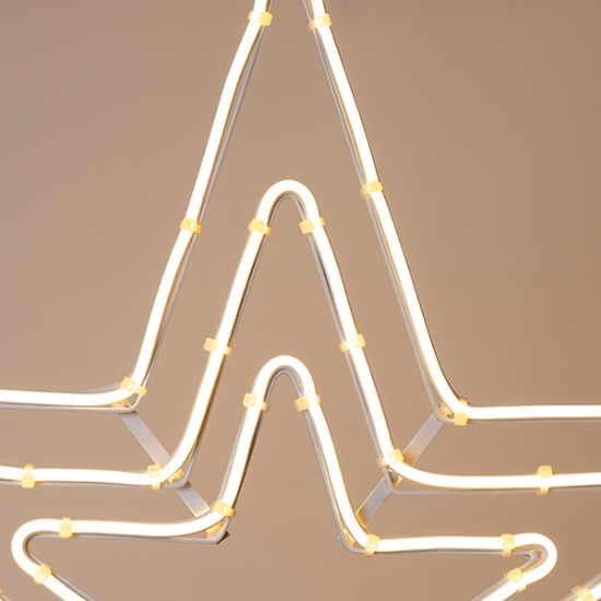 Imagine Stea triplă  LED  neon 5 m, conexiune dublă, lumină alb caldă, 60x60 cm, IP44