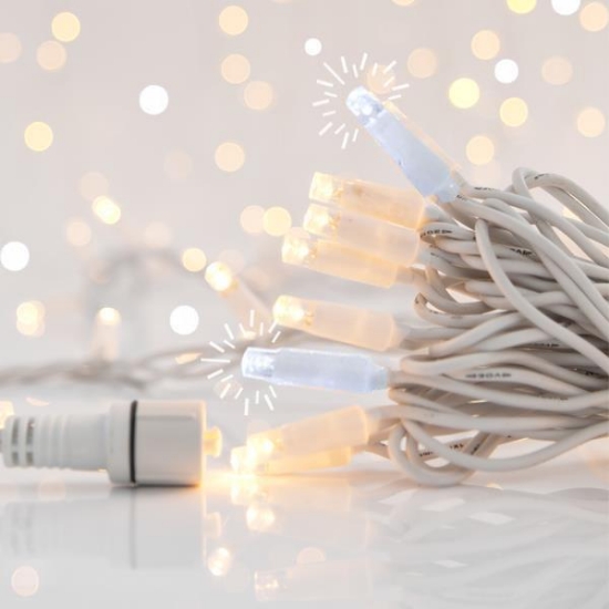 Imagine Șir luminos, 100 LED-uri intermitente, cablu alb, 90 LED-uri alb cald + 10 LED-uri albe FLASH