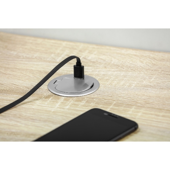Imagine Priză încorporabilă în mobilier 1xSchuko + 1xUSB 5V 2.4A cu cablu 1.9m și ștecher