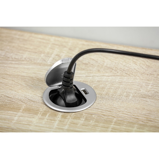 Imagine Priză încorporabilă în mobilier 1xSchuko + 1xUSB 5V 2.4A cu cablu 1.9m și ștecher