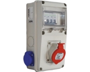 Imagine Tablou organizare electrică șantier cablat Scame E1 5 module IP44, montaj aparent, cu 1 priză trifazică 16A și 2 prize simple cu împământare