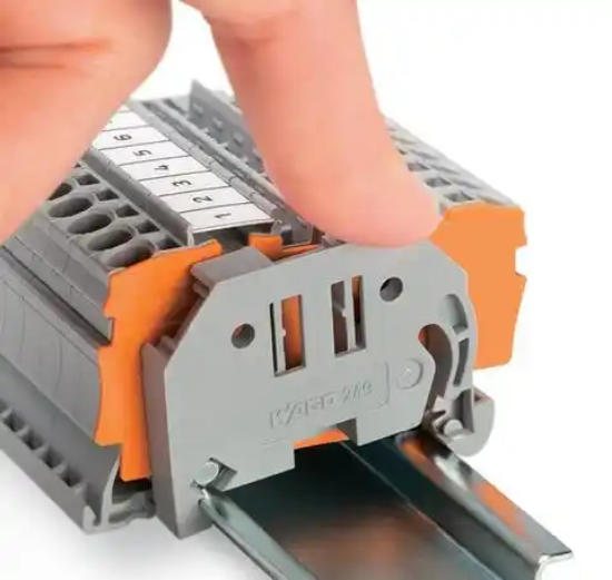 Imagine Opritor fără șuruburi, 6mm, pentru șină DIN 35x15/35x7,5, gri, Wago, 249-116