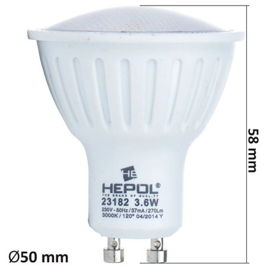 Imagine Bec LED HEPOL ECOLINE, forma spot, GU10, 3.6W, 30000 ore, lumină caldă