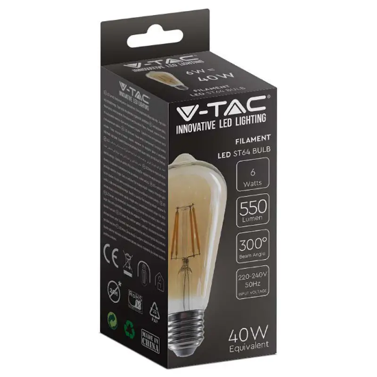 Imagine Bec LED ST64 E27 6W cu filament 2200K model Edison
