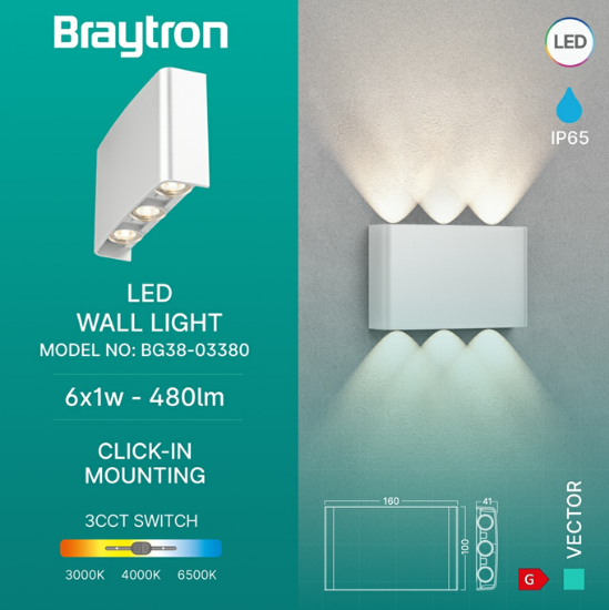 Imagine Corp de iluminat LED de perete 6W 3in1 VECTOR-B-WL Alb IP65