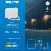 Imagine Proiector LED Slim Braytron 20W 3IN1 IP65 Alb