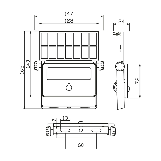 Imagine Proiector LED Negru Solar 16W 6400K 3.7VDC