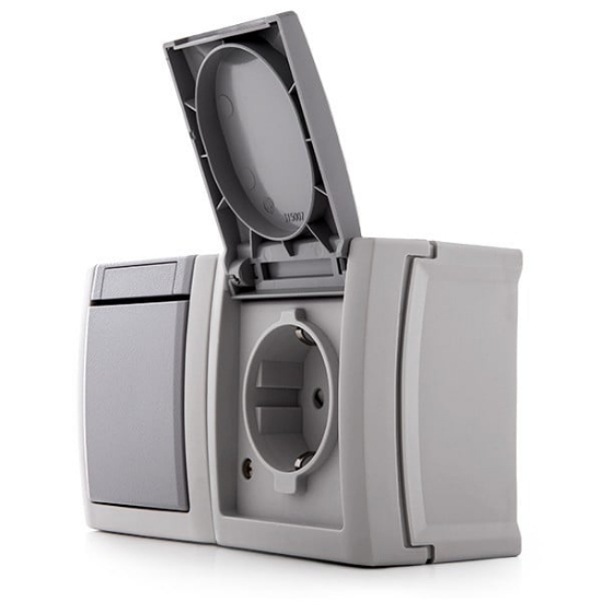 Imagine Priză simplă Schuko 2P+E cu întrerupător PT 16A 250V IP54 gri Panasonic