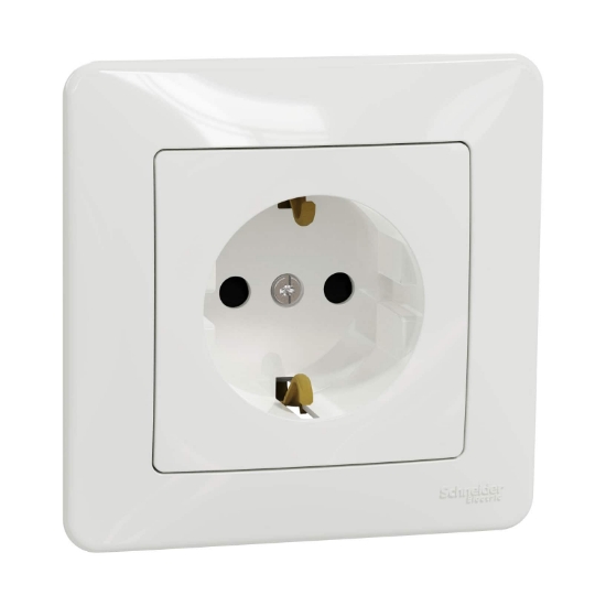 Imagine Priză 2P+E cu obturatoare și ramă decorativă albă