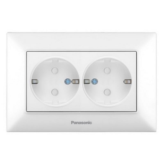 Imagine Priză dublă cu împământare și protecție pentru copii Arkedia Panasonic, ST, albă