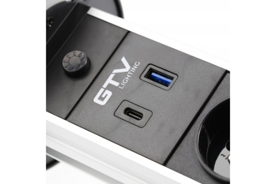 Imagine Priză încorporabilă în mobilier Camino 2x Schuko, USB-A, USB-C, Inducție, cablu 1.5 m, negru, GTV