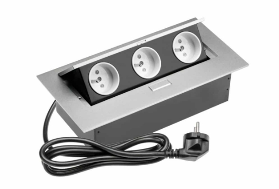 Imagine Grup prize pentru birou GTV, 3 prize Schuko, aluminiu, fără cablu, AE-PB03GS-53