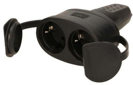 Imagine Priză dublă Schuko din cauciuc, etanșă, cu capac și mâner, IP44 16A OR-AE-13117GS