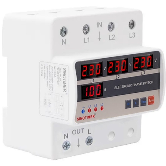 Imagine Releu trifazic Sinotimer cu comutare de faza 63A recuperare automata STVP-935S-63A