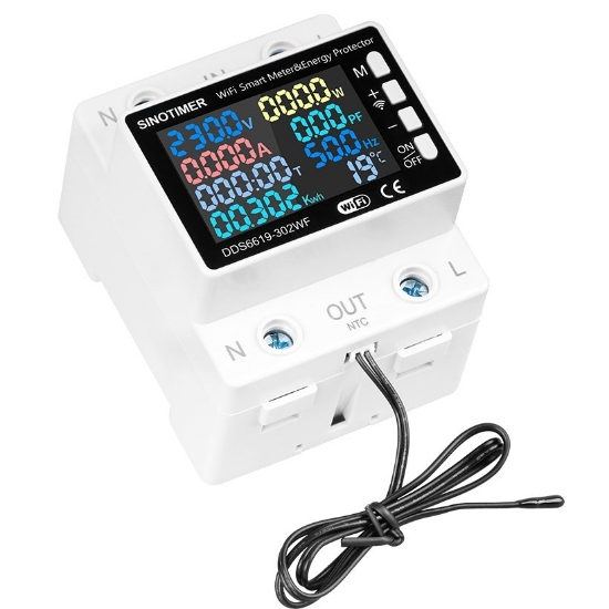 Imagine Releu de protectie SINOTIMER TUYA SMART WIFI CONTOR DE ENERGIE REGLABIL 0-63A MONITOR ENERGIE DDS6619-302WF