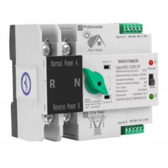 Imagine Comutator de transfer PV 2P 125A cu sina, SINOTIMER, ATS125-2P