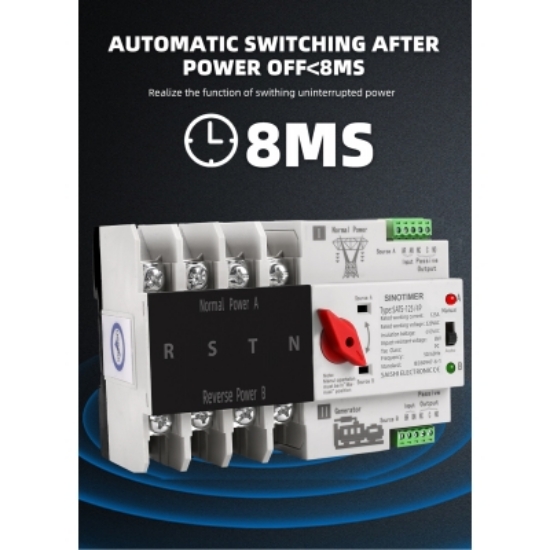 Imagine Comutator de transfer PV 4P 125A cu sina SINOTIMER ATS125-4P