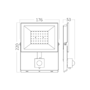 Imagine Proiector LED SLIM 50W 6500K+SENZOR IP54-CF NEGRU BR-BT66-25031