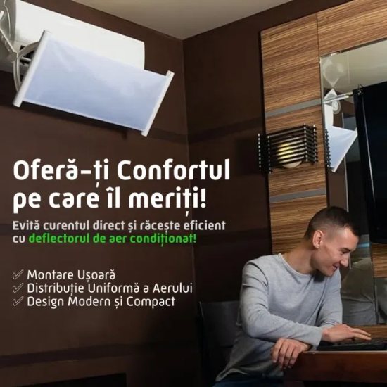 Imagine Deflector pentru protectie curent aer conditionat, Empria, ajustabil pe 4 niveluri, retractabil, Alb 