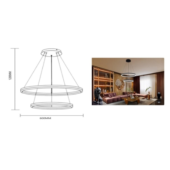 Imagine Lustra led 88 W, 3CCT, dimabil, Telecomanda, 6160 lm, Negru, 60x120 cm 019-083-0088 