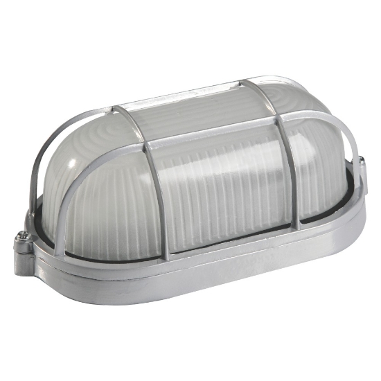 Imagine PLAFONIERA OVALA CU DISPERSOR DE STICLA SI GRILAJ DIN ALUMINIU E27 IP44 IK08 208X85X105MM (147-55079) EUROLAMP