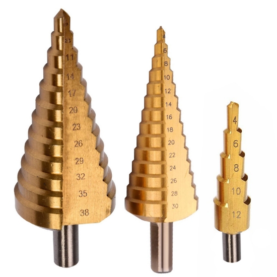 Imagine SET BURGHIE METAL HSS-TI CONICE IN TREPTE 4-38MM - 3P.