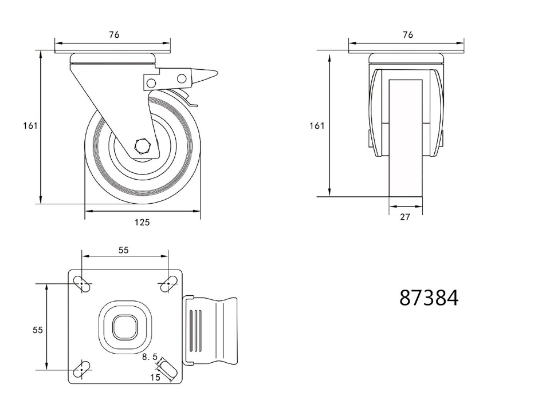 Imagine ROATA CARUCIOR MOBILA CU FRINA 125 MM