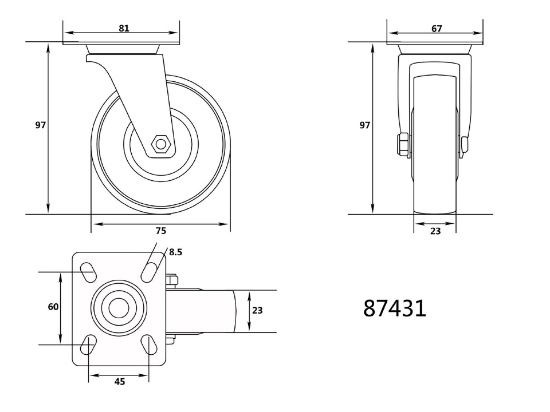 Imagine ROATA CAUCIUCATA CARUCIOR 75MMX23MM