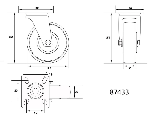 Imagine ROATA CAUCIUCATA CARUCIOR 125X45X30MM