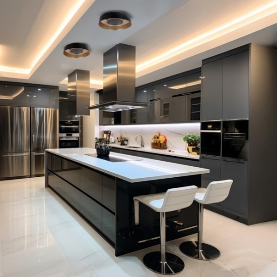 Imagine Lumină de plafon metal-acrilică rotundă LED 20W 1482Lm 3000K Ø400X120mm negru-aurie ARTE ILLUMINA STIGMA