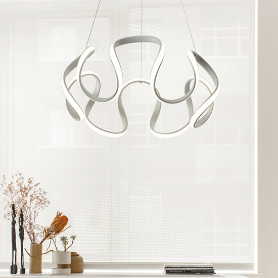 Imagine Lampa suspendată din aluminiu rotund LED 60W 3200Lm 3CCT (3000-4000-6000K) Ø520X1200mm 100-277V alb Arte Illumina Loop