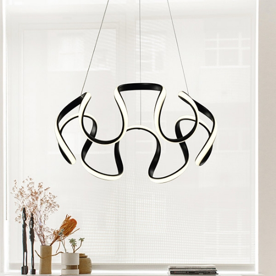 Imagine Lampa suspendată din aluminiu rotund LED 60W 3200Lm 3CCT (3000-4000-6000K) Ø520X1200mm 100-277V Negru Arte Illumina LOOP