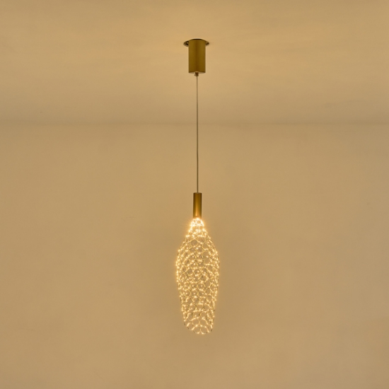 Imagine Lumină suspendată metalică LED 6.3W 648Lm 3000K Ø146X1774mm Aurie Arte Illumina Perforato