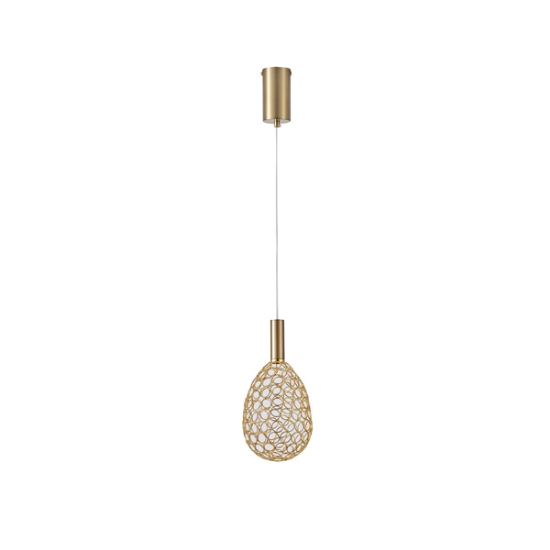 Imagine Lampa suspendată metalică ovală cu un singur LED 6.3W 648Lm 3000K Ø140X1588mm aurie Arte Illumina Perforato