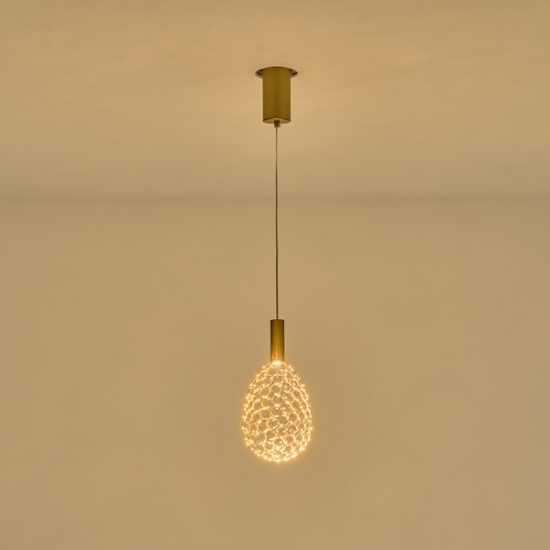 Imagine Lampa suspendată metalică ovală cu un singur LED 6.3W 648Lm 3000K Ø140X1588mm aurie Arte Illumina Perforato