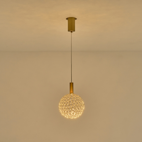Imagine Lampa suspendată metalică rotundă cu un singur LED 6.3W 648Lm 3000K 200X1388mm aurie Arte Illumina Perforato