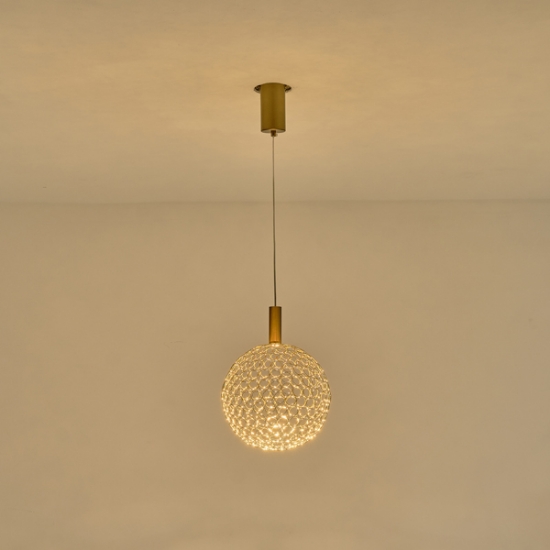 Imagine Lampa suspendată metalică rotundă cu un singur LED 6.3W 648Lm 3000K 250X1388mm aurie Arte Illumina Perforato