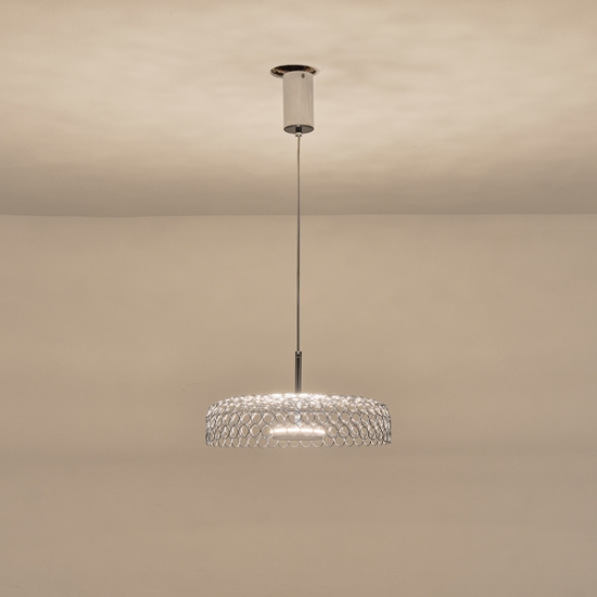 Imagine Lumină suspendată metalică rotundă cu un singur LED 10W 1080Lm 3000K Ø350X1390mm argintie Arte Illumina Perforato