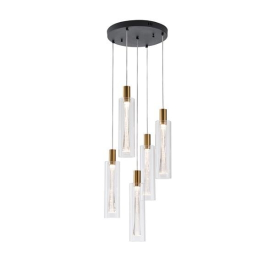 Imagine Lampa suspendată din sticlă 5 lumini LED 38W 4400Lm 3000K Ø350X1930mm transparent Arte Illumina Vial