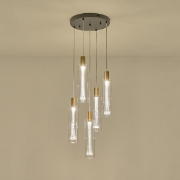 Imagine Lampa suspendată din sticlă 5 lumini LED 38W 4400Lm 3000K Ø350X1930mm transparent Arte Illumina Vial